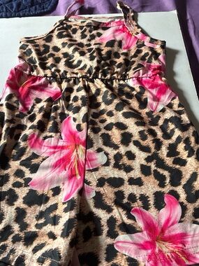 SHEIN Leopard Print Tank Dress with Pink Floral Design